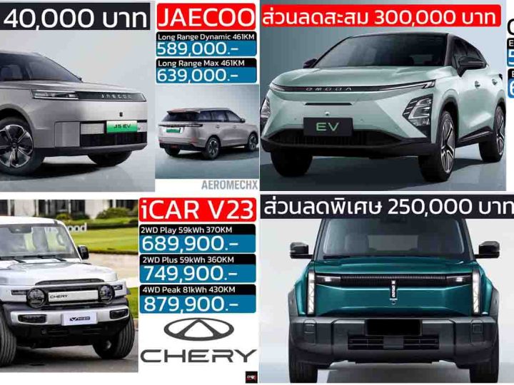 รวมราคาจำหน่าย OMODA & JAECOO / iCAR ในประเทศไทย เรียงราคาถูก-แพง 2025 – 2026