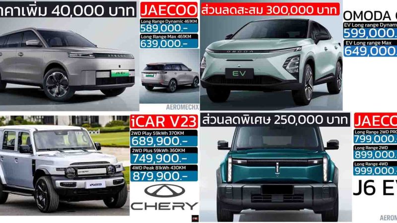 รวมราคาจำหน่าย OMODA & JAECOO / iCAR ในประเทศไทย เรียงราคาถูก-แพง 2025 – 2026