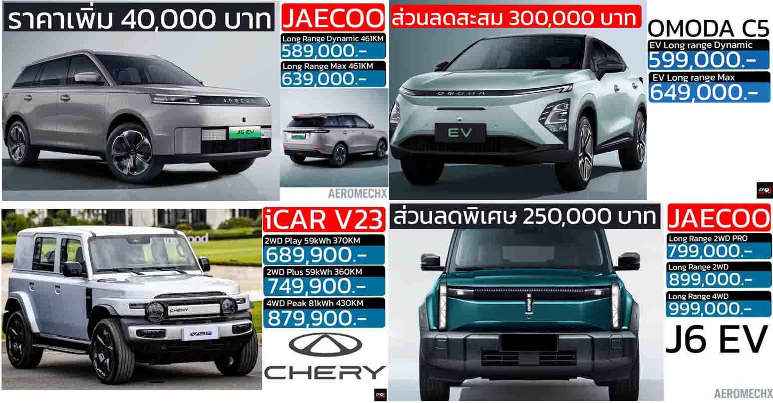 รวมราคาจำหน่าย OMODA & JAECOO / iCAR ในประเทศไทย เรียงราคาถูก-แพง 2025 – 2026