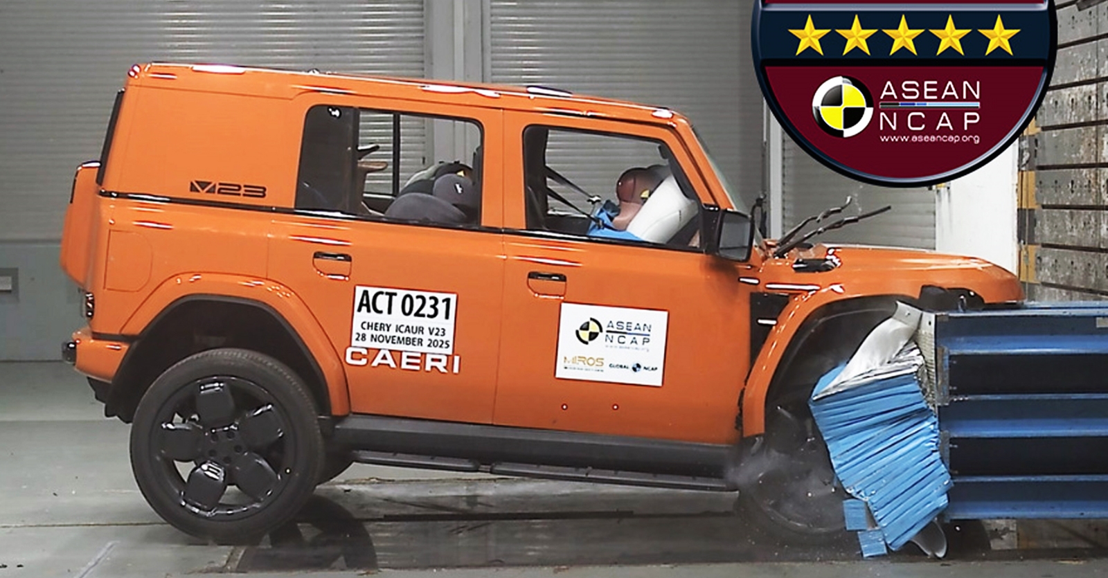 เจาะลึกความปลอดภัย Chery iCAR V23 คว้า 5 ดาว ASEAN NCAP คะแนนรวม 91.02 จุด พร้อม 6 ถุงลม + AEB + BSD เป็นมาตรฐานทุกรุ่น