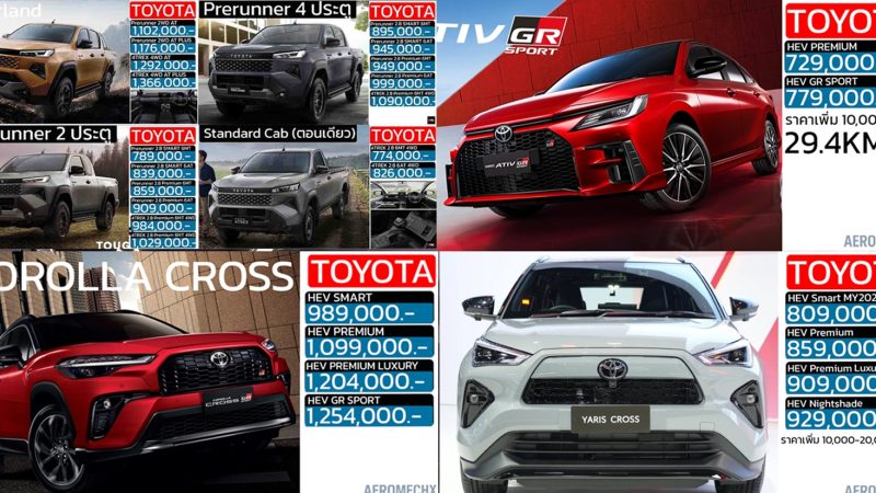รวมราคาจำหน่าย TOYOTA โตโยต้า ในประเทศไทย ทุกรุ่นย่อย 2026-2027
