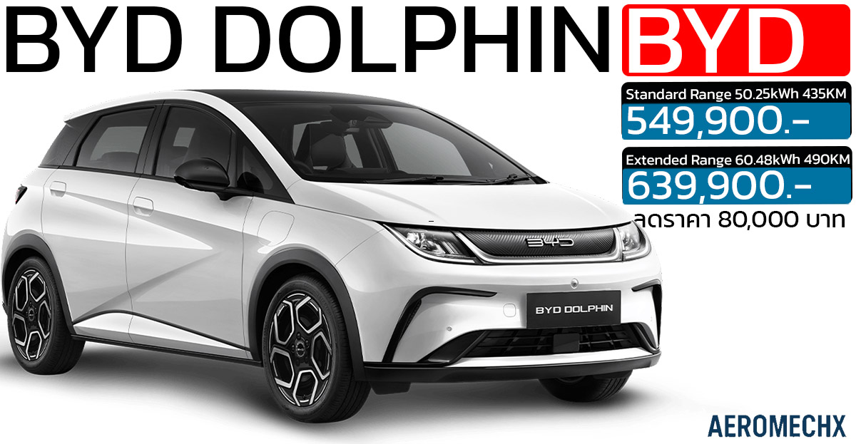 ลดราคา 80,000 บาท BYD DOLPHIN 435-480 กม./ชาร์จ ราคา 549,900 – 639,900 บาท