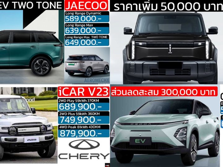 รวมราคาจำหน่าย OMODA & JAECOO / iCAR ในประเทศไทย เรียงราคาถูก-แพง 2026