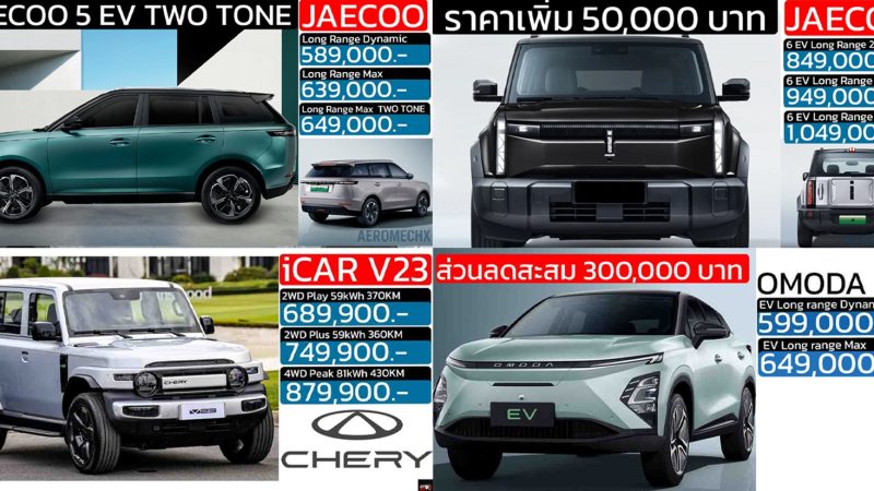 รวมราคาจำหน่าย OMODA & JAECOO / iCAR ในประเทศไทย เรียงราคาถูก-แพง 2026