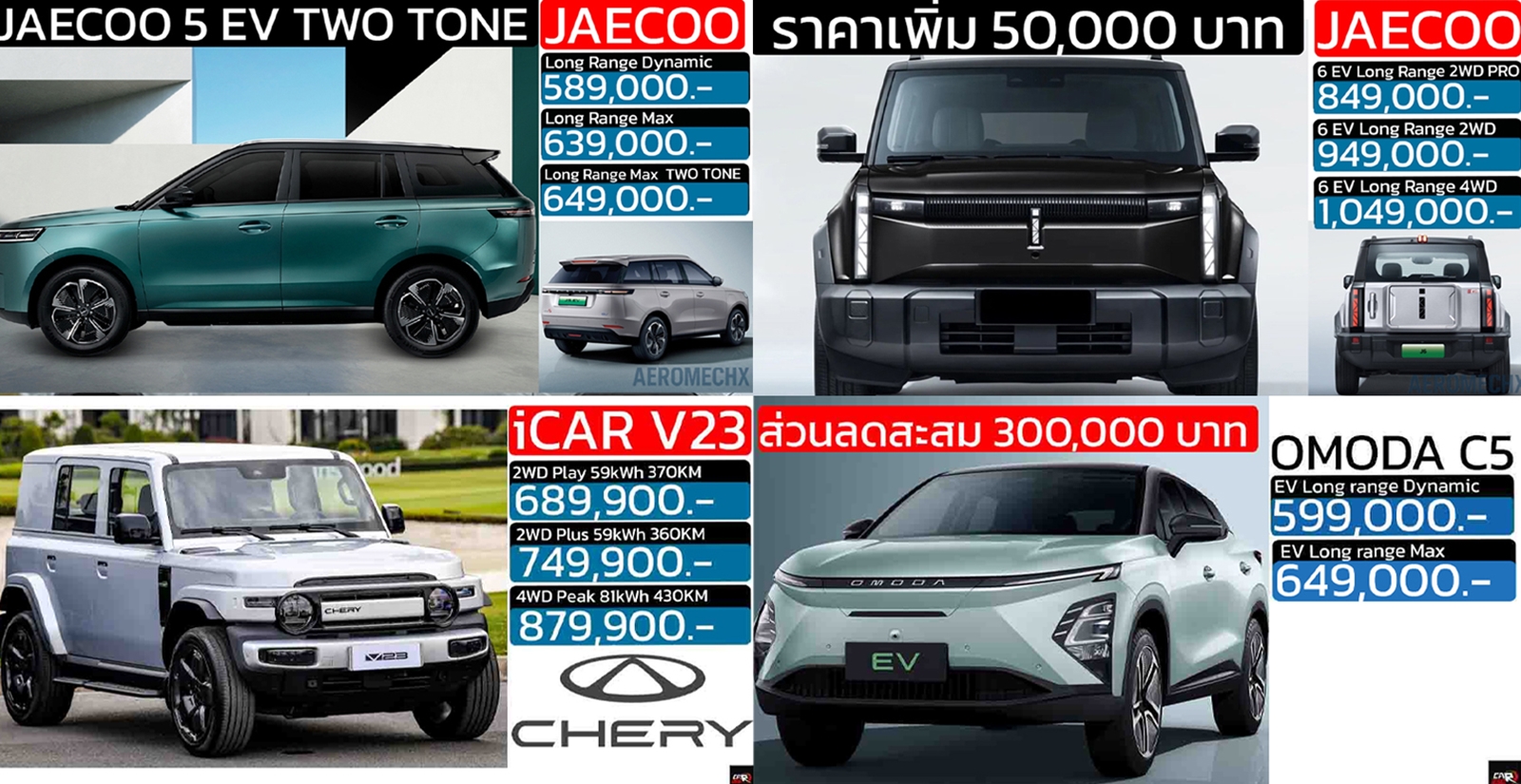 รวมราคาจำหน่าย OMODA & JAECOO / iCAR ในประเทศไทย เรียงราคาถูก-แพง 2026