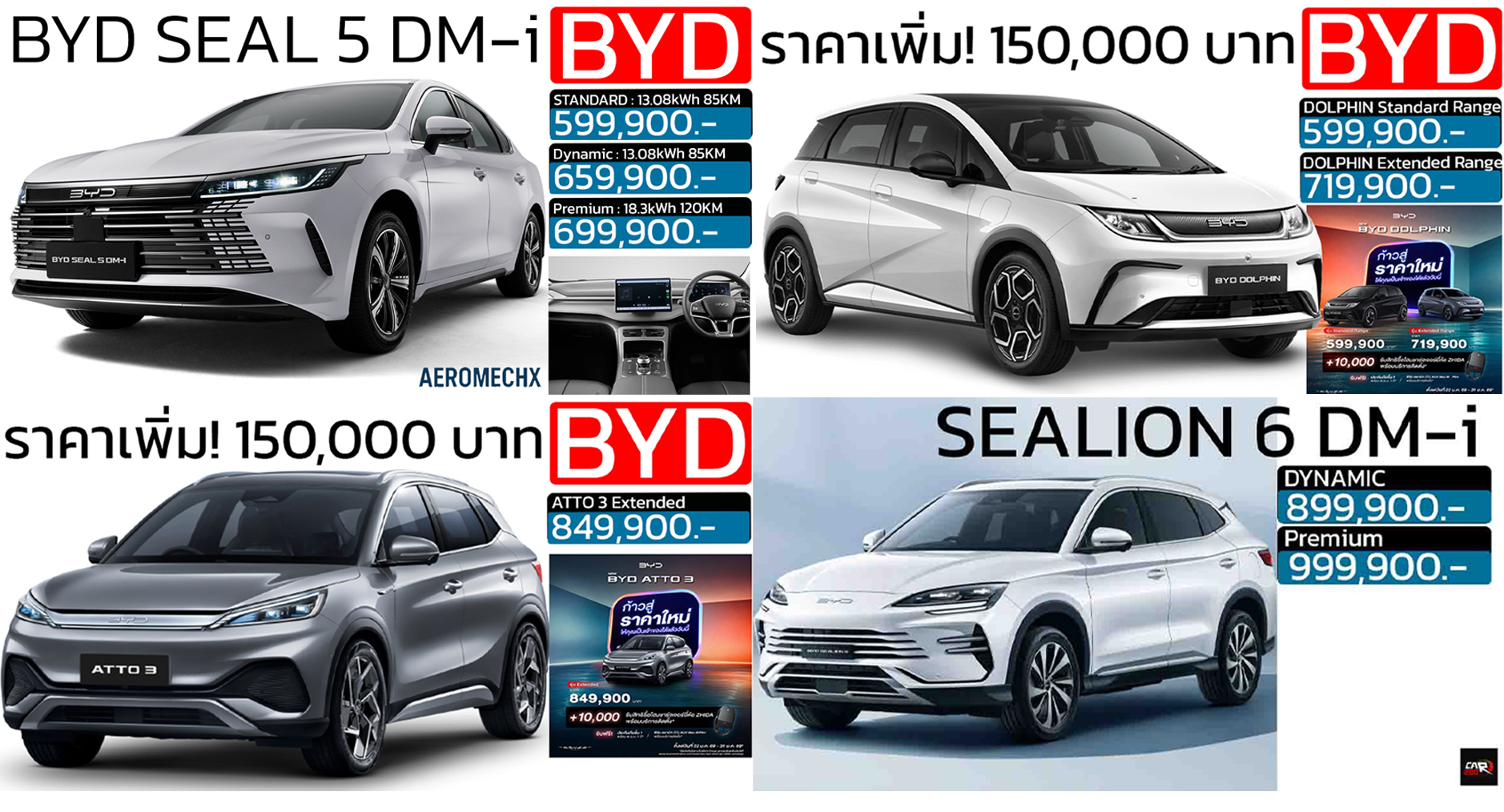 รวมราคา BYD บีวายดี ออโต้ ในประเทศไทย 2026/2568 ปรับเพิ่มราคาใหม่ รถยนต์พลังงานไฟฟ้า