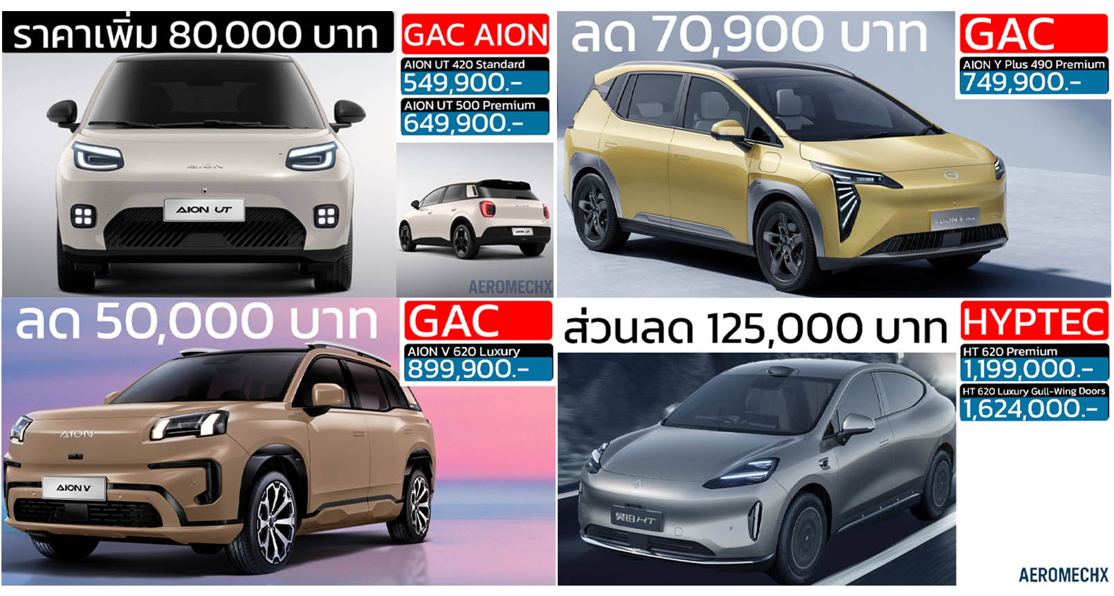 อัพเดทราคา GAC AION ในประเทศไทย เรียงถูก-แพง 2026 / AION UT . AION V , AION Y , AION S , HYPTEC HT