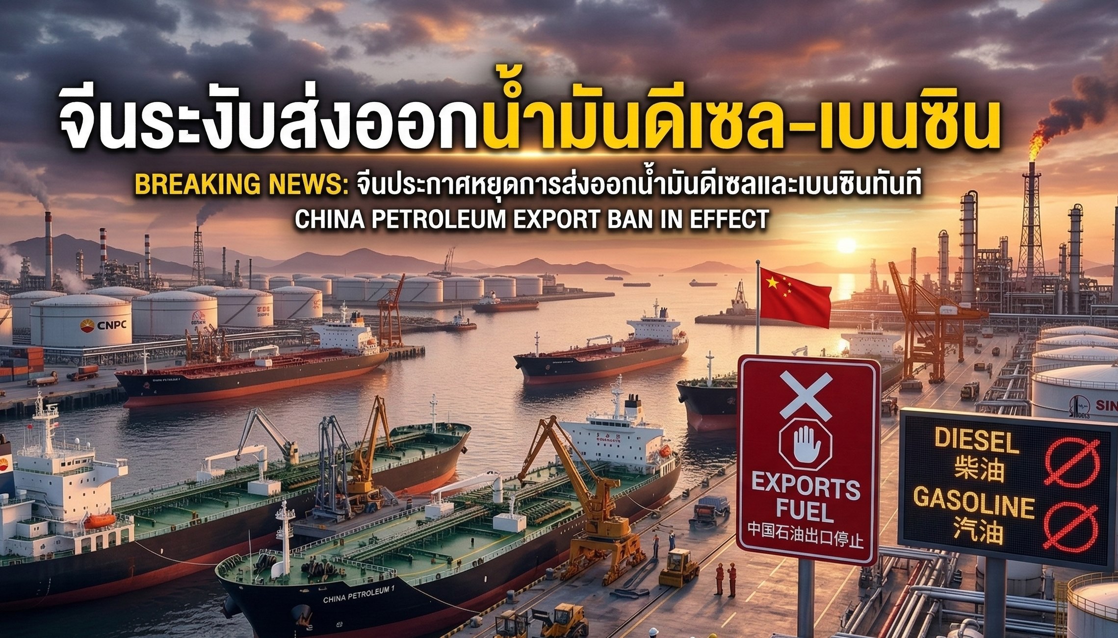 จีนสั่งระงับส่งออกน้ำมันดีเซล-เบนซิน สั่ง Sinopec และ PetroChina มีผลทันที