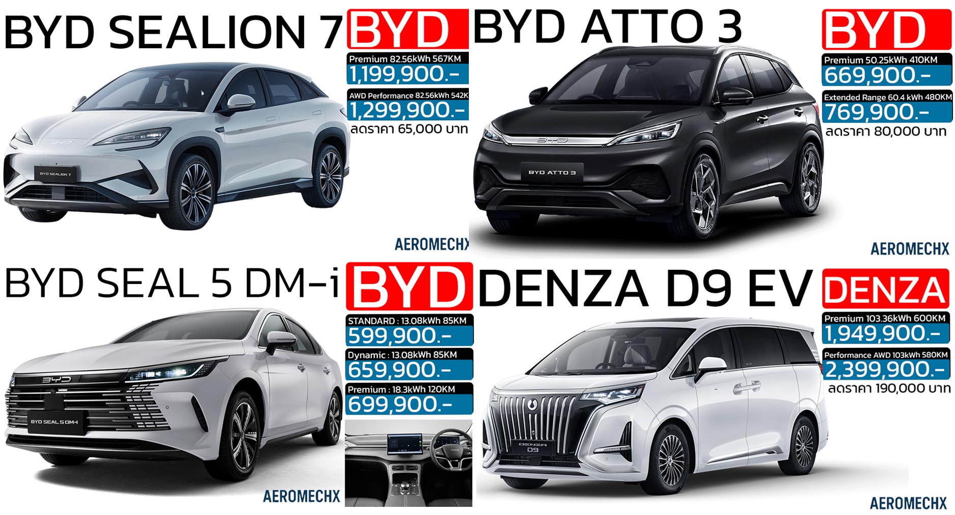 รวมราคา BYD บีวายดี ออโต้ ในประเทศไทย 2026/2569 ปรับลดราคา รถยนต์พลังงานไฟฟ้า EV , PHEV
