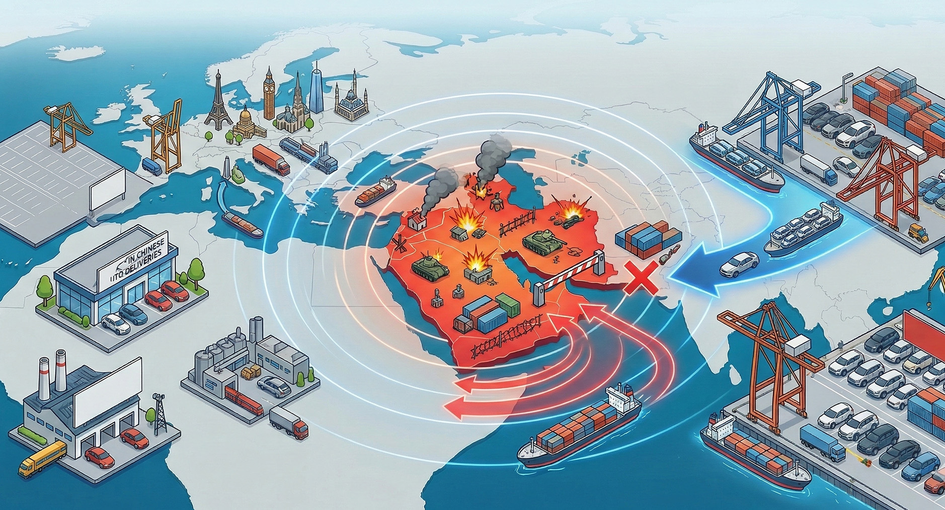 วิกฤตส่งออกรถยนต์จีน สงครามตะวันออกกลางสะเทือน “ฮับดูไบ” ลามตลาดยุโรป ปีนี้อาจติดลบ