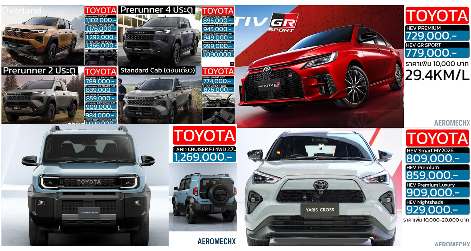 รวมราคาจำหน่าย TOYOTA โตโยต้า ในประเทศไทย ทุกรุ่นย่อย 2026-2027 อัพเดทล่าสุดใหม่ Land Cruiser FJ ใหม่