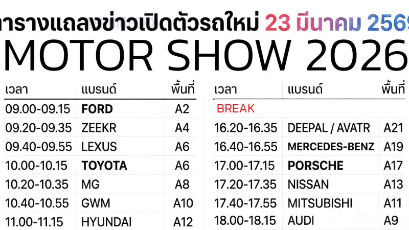 รวมรถใหม่ในงาน MOTOR SHOW 2026/2569 มอเตอร์โชว์ วันที่ 23 มี.ค. – 5 เม.ย. การเปิดตัวรถใหม่ๆ ตารางการเปิดตัว