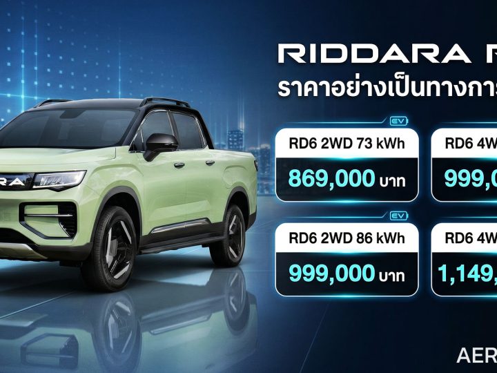ราคาพิเศษ 869,000 – 1,149,000 บาท RIDDARA RD6 455 – 503 กม./ชาร์จ NEDC