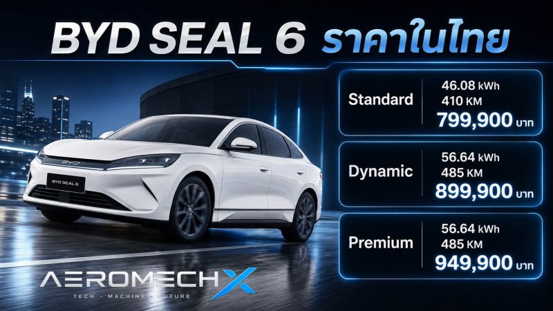 เพิ่มรุ่นเริ่มต้น BYD SEAL 6 รุ่น Standard : ราคาจำหน่าย 799,900 บาท วิ่งได้ 410 กม./ชาร์จ NEDC