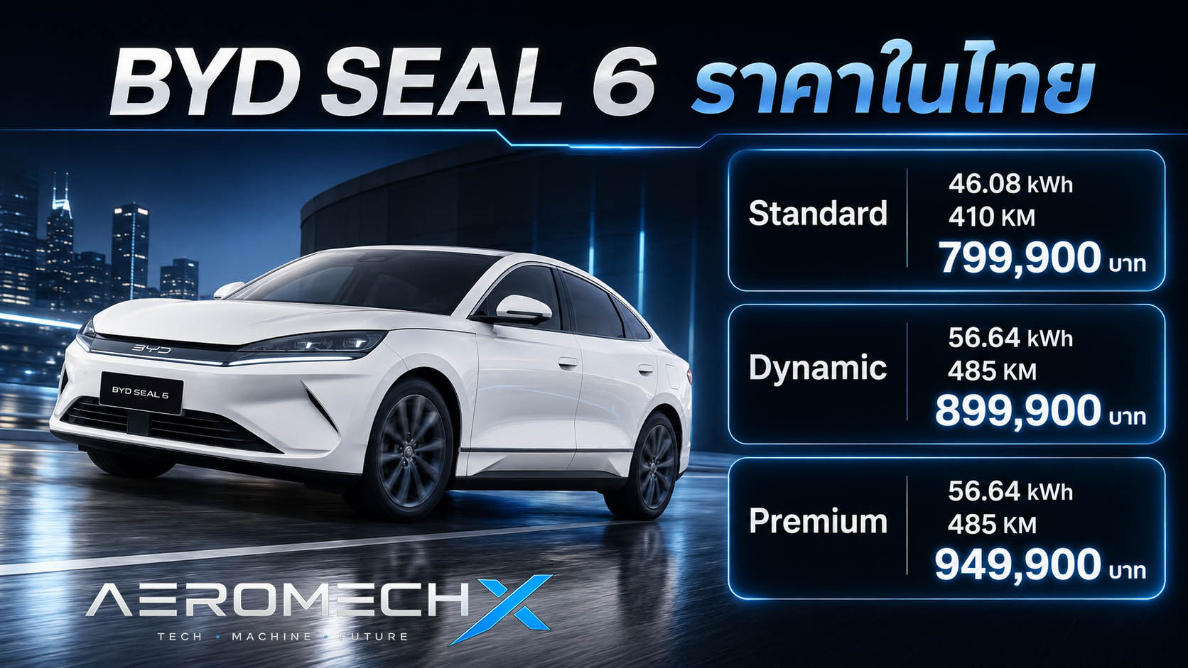 เพิ่มรุ่นเริ่มต้น BYD SEAL 6 รุ่น Standard : ราคาจำหน่าย 799,900 บาท วิ่งได้ 410 กม./ชาร์จ NEDC