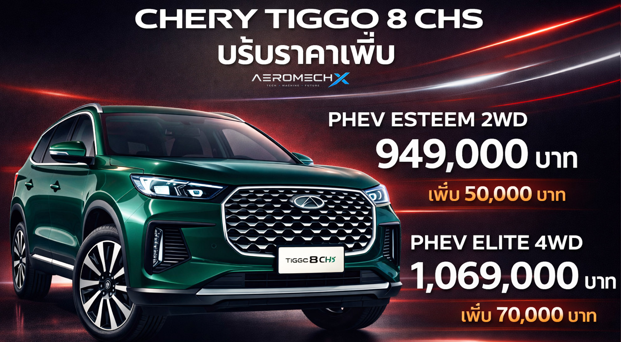 ราคาเพิ่ม 50,000 -70,000 บาท CHERY Tiggo 8 PHEV SUV 7 ที่นั่งใหม่ ขายไทย 949,000 – 1,069,000 บาท