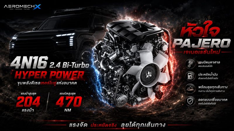 ขุมพลัง 4N16 ดีเซล 2.4 Bi-Turbo “Hyper Power” หัวใจ PAJERO