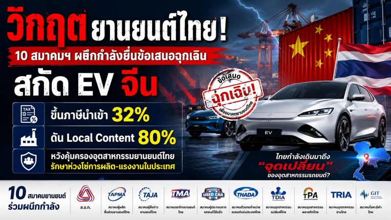 10 สมาคมยานยนต์ เสนอข้อเสนอฉุกเฉินสกัด EV จีน ขึ้นภาษีนำเข้า 32%  Local Content 80%