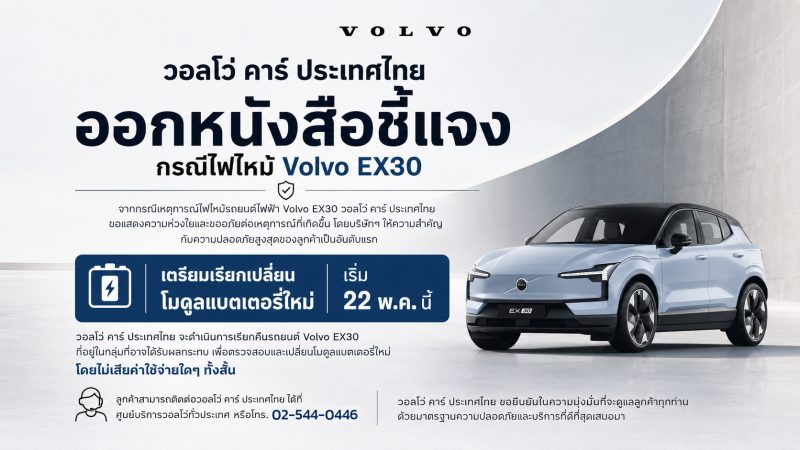 2 เหตุการณ์ไฟไหม้ VOLVO EX30 ในไทย ล่าสุดทาง VOLVO ประเทศไทยแถลงด่วน