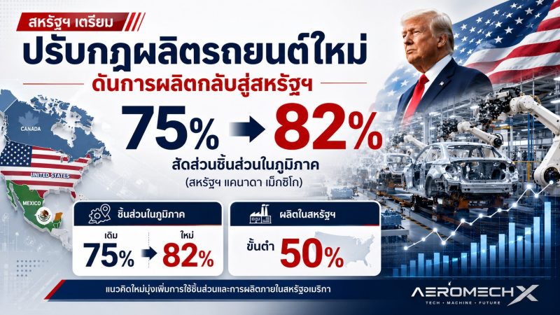 ราคารถแพงอีก! สหรัฐฯ เตรียมปรับเงื่อนไขใช้ชื้นส่วนผลิตรถในภูมิภาค (แคนาดาและเม็กซิโก) จาก 75% เป็น 82% และต้องเป็นชิ้นส่วนที่ผลิตในสหรัฐฯเท่านั้น อย่างน้อย 50%