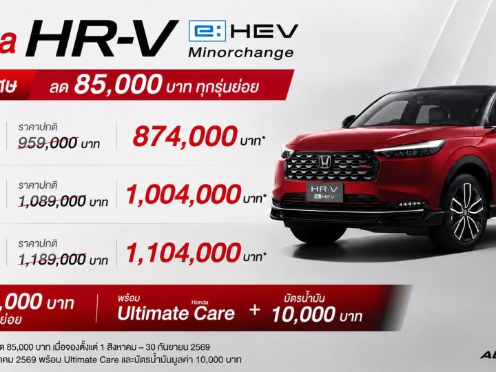 ปรับราคาใหม่ HONDA HR-V ไมเนอร์เชนจ์ (MY2025) ราคา 874,000 – 1,104,000 บาท