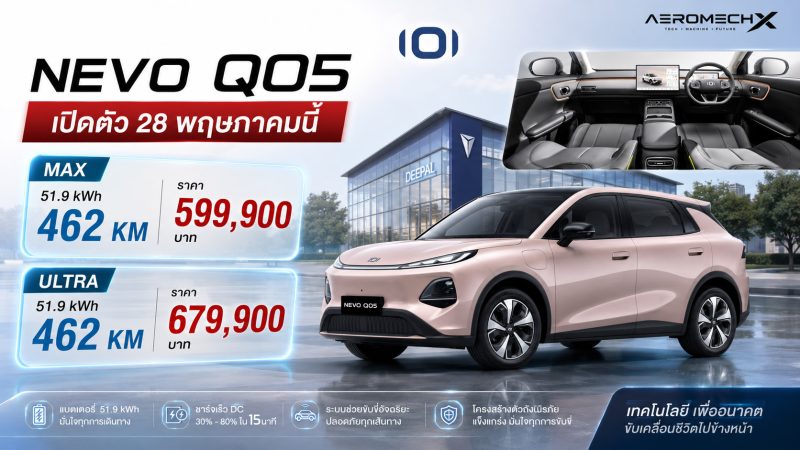 เปิดขายไทย 599,900 – 679,900 บาท NEVO Q05 : 462 กม./ชาร์จ NEDC