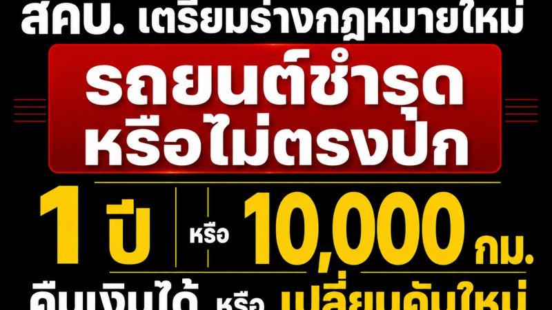 สคบ. เตรียมร่างกฏหมายใหม่ หากรถยนต์ชำรุด-ไม่ตรงปก ภายใน 1 ปี หรือ 10,000 กม. คืนเงินได้ หรือเปลี่ยน หากซ่อมต้องเสร็จภายใน 90 วัน