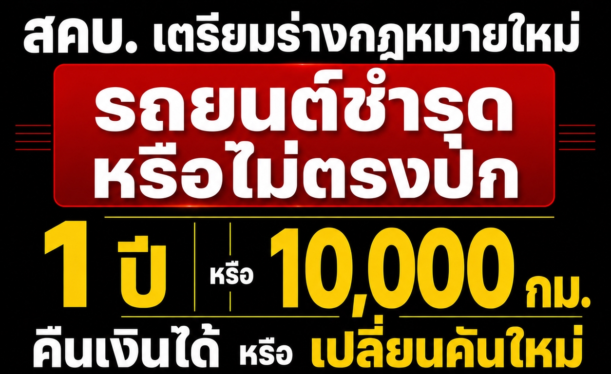 สคบ. เตรียมร่างกฏหมายใหม่ หากรถยนต์ชำรุด-ไม่ตรงปก ภายใน 1 ปี หรือ 10,000 กม. คืนเงินได้ หรือเปลี่ยน หากซ่อมต้องเสร็จภายใน 90 วัน