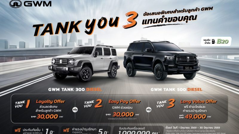 GWM TANK : ออกโปรใหม่ ช่วยลูกค้าผ่อนเดือนละ 5,000 บาท รวม 6 เดือนกว่า 30,000 บาท