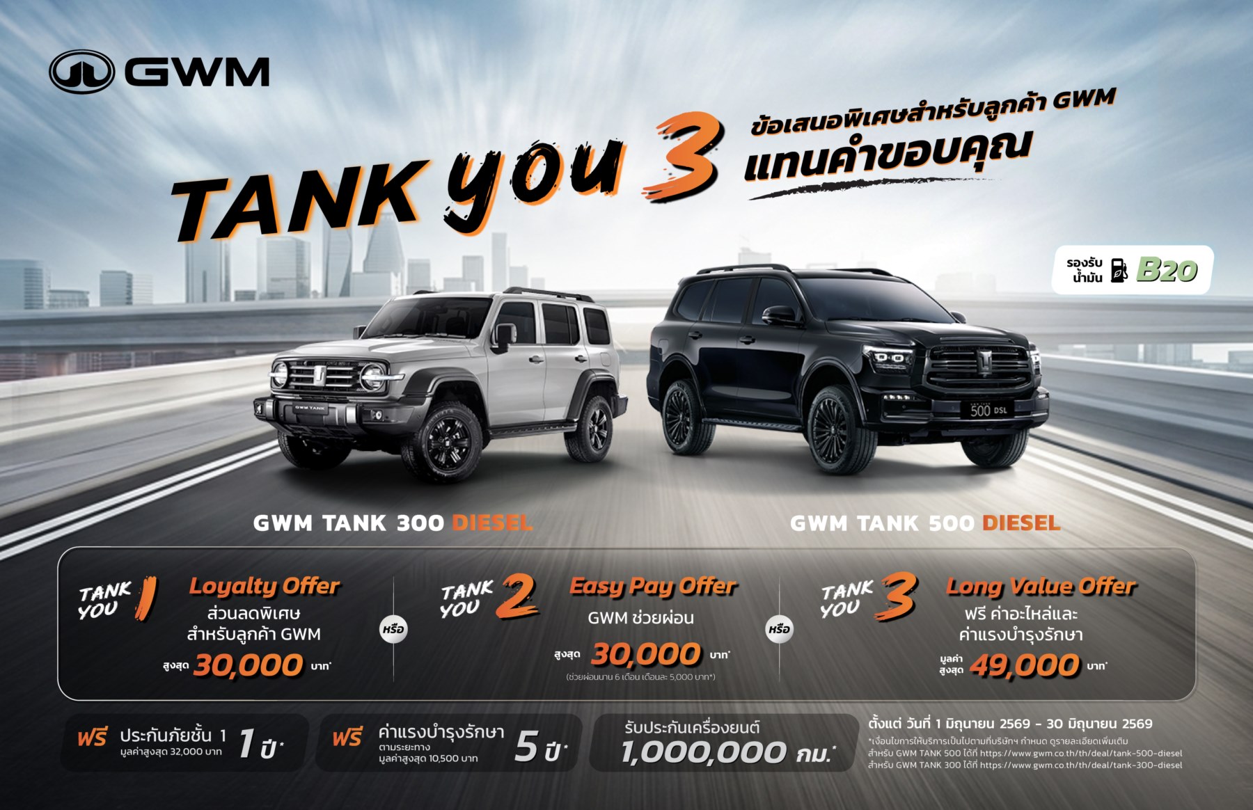 GWM TANK : ออกโปรใหม่ ช่วยลูกค้าผ่อนเดือนละ 5,000 บาท รวม 6 เดือนกว่า 30,000 บาท