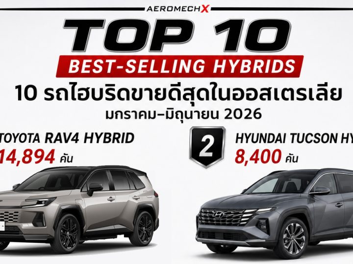 55 อันดับรถไฮบริดขายดีที่สุดในออสเตรเลีย ครึ่งปีแรก 2026 Toyota RAV4 ยังนำ แต่ Hyundai–Kia โตแรง