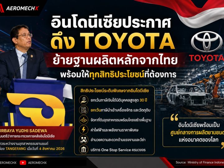 อินโดนีเซียประกาศดึง TOYOTA ย้ายฐานผลิตหลักจากไทย พร้อมให้ทุกสิทธิประโยชน์ที่ต้องการ