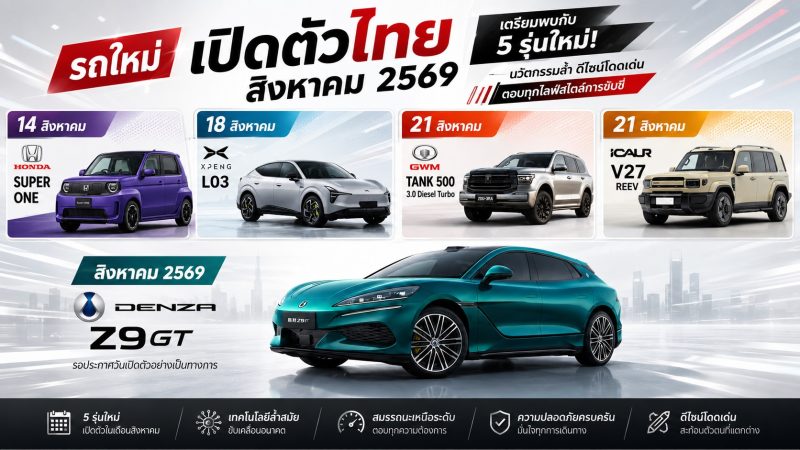 อัพเดท! รถใหม่ เปิดตัวไทย สิงหาคม ปี 2569 รถยนต์พลังงานไฟฟ้า EV , REEV ไฟฟ้าช่วงขยาย และไฮบริด