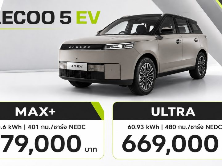 JAECOO 5 EV MAX+/ ULTRA ราคาในไทย 579,900 – 669,900 บาท วิ่งได้ 401-480 กม./ชาร์จ NEDC