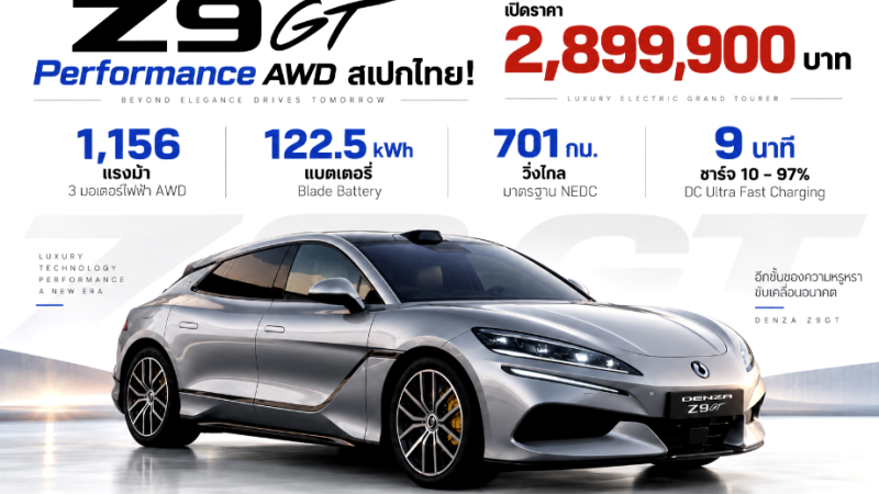 เปิดราคาในไทย 2,899,900 บาท DENZA Z9GT EV 3 มอเตอร์ไฟฟ้า 1,156 แรงม้า ชาร์จ 10–97% เพียง 9 นาที