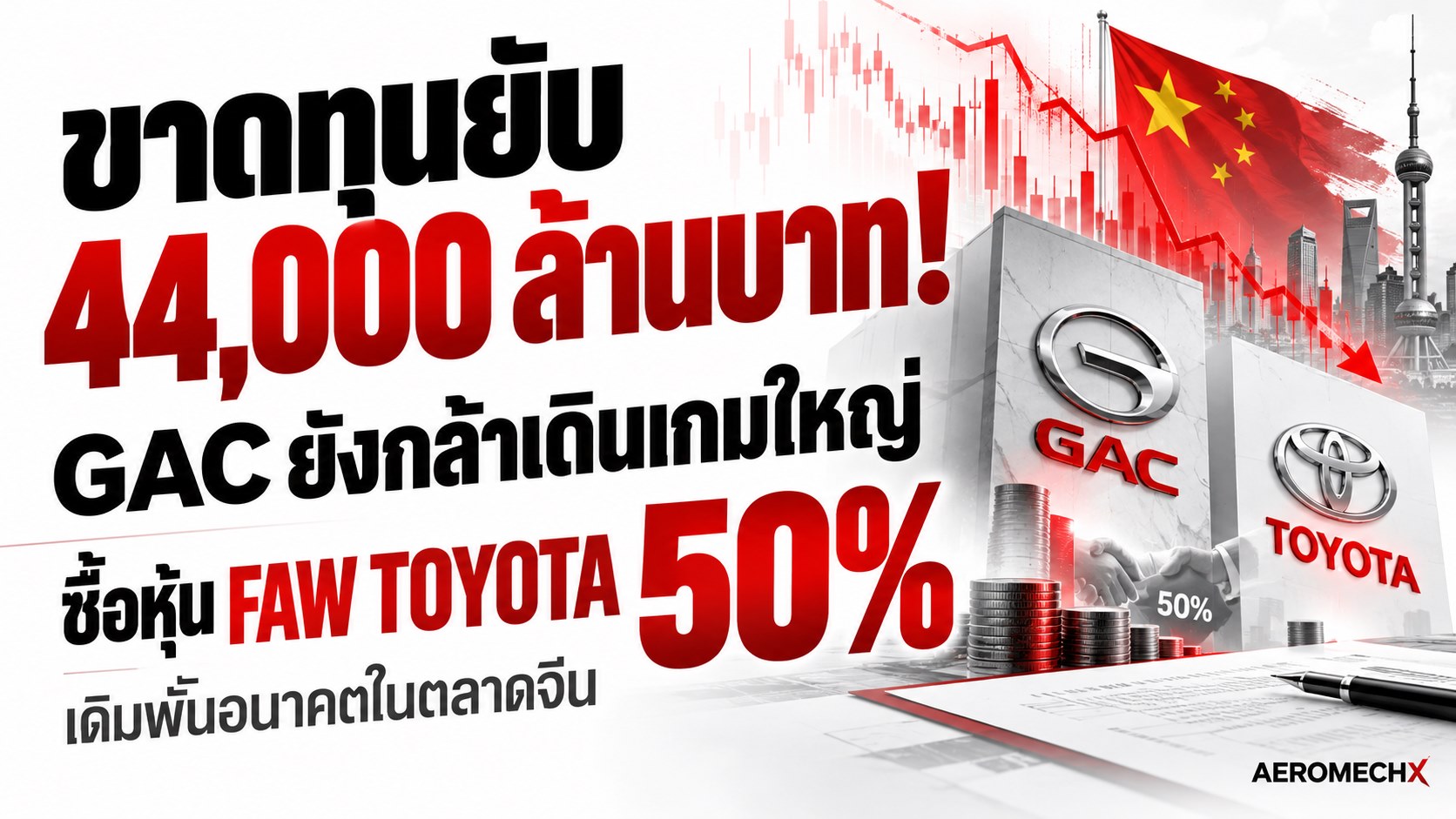 ขาดทุนยับ 44,000 ล้านบาท! GAC ยังกล้าเดินเกมใหญ่ ซื้อหุ้น FAW Toyota 50% เดิมพันอนาคตในจีน
